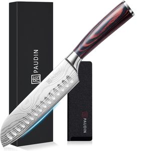 PAUDIN N5 Professional Santoku nôž 17,5 cm - japonský kuchársky nôž z nehrdzavejúcej uhlíkovej ocele - extrémne ostrý s brúsením 12-14°