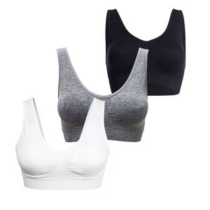 Glamexx24 Damen Seamless Strech Ohne Buegel Push up Yoga Sports BH Bra Top 3-er Set Fitnesstraining-Farbe: Schwarz grau weiß -Größe: 4XL