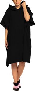 Aquarti Damen Herren Badeponcho Frottee Kapuzenhandtuch Umziehhilfe Surf Poncho mit Kapuze, Farbe: Schwarz, Größe: S/M