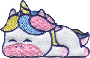 Einhorn schläft - Aufnäher, Bügelbild, Aufbügler, Applikationen, Patches, Flicken, Zum Aufbügeln, Größe: 7 x 4,5 cm