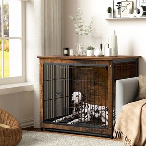 WISFOR Klietka pre psa s 2 dverami, domček pre psa so stolovou doskou, prepravná klietka z drôtu, postranný stolík pre psa, 80,5x59x70cm