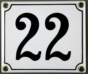 Hausnummernschild 22 weiß 12x14 cm  Schild Emaille Hausnummer Haus Nummer Zahl Ziffe