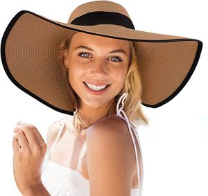 Damen Sonnenhut Floppy UPF 50 UV-Schutz Breite Krempe Stroh Strand Sonnenhut Sommerferien