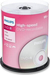 Prázdne disky DVD Philips, 120 min, 4,7 GB, rýchlosť 16x, vreteno (100 diskov)