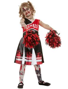 Zombie-Cheerleader-Kostüm für Mädchen Halloween-Kostüm rot-schwarz