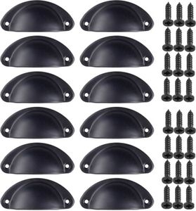 12 Muschelgriffe inkl. Schrauben 81x35mm Schubladengriff Möbelgriff Farbwahl, Farbe:schwarz