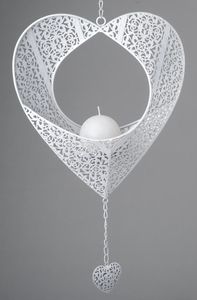 Hängedeko Herz als Kerzenhalter in Prado weiß, 32 cm