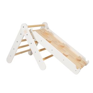 MEOWBABY Klettergerüst für Kinder - Indoor Kletterdreieck mit Rutsche, Montessori Spielgeräte Pikler aus Holz, Weiß