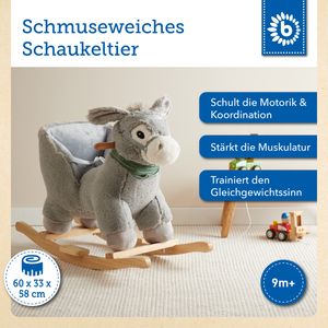 Bieco Plüsch Schaukeltier Esel 73,5x33,5x61cm | Schaukelpferd Baby | Schaukeltier Baby | Kinderschaukel Indoor | Baby Wippe | Baby Schaukel | Schaukelpferd ab 1 Jahr