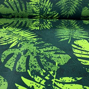 wasserabweisender Stoff hellgrüne Monstera-Blätter auf dunkelgrünem Hintergrund