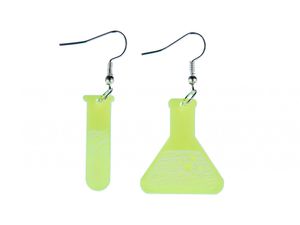 Reagenzglas und Kolben Ohrringe Miniblings Hänger Chemie Acrylglas neon grün