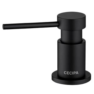CECIPA zásobník na kuchyňské mýdlo s 300ml nádobou + 1,25M silikonová prodlužovací hadice - spodní zásobník na mýdlo do kuchyňského dřezu - černý