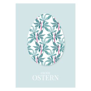 Elegant klassische Osterkarte mit Botanik Osterei: Frohe Ostern in hellblau