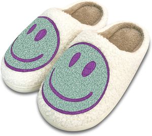 ASKSA Slippers Smiley Dámské pánské zimní teplé plyšové domácí pantofle Emoji, zelené, velikost: 38-39