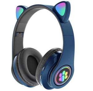 Wireless Bluetooth Headset Glühende Katze Ohr Kopfhörer Stereo Musik Kopfhörer mit Mic Einstellbare Stirnband Kopfhörer für Desktop-Laptop Tablet PC Smartphone Farbe:Blau