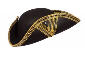 Kostüm Zubehör Pirat Musketier Dreispitz Hut schwarz gold Karneval Fasching