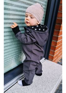 Softshell Anzug Overall Kinder Baby Einteiler mit Reißverschluss  80/86 Graphit