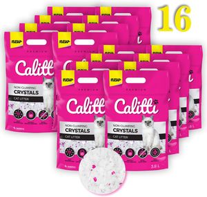 Calitti - Silikat Katzenstreu | Premium Crystals Silikatstreu | Antibakteriell Katzensand | 16-er Set 16 x 3,8 L = 60 L