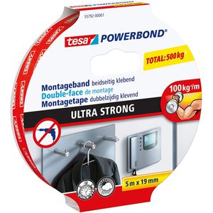 Tesa Powerbond Ultra Strong - Montageband - Weiß - 5 m - Indoor - Kunststoff - Stein - Holz - 1 kg/cm
