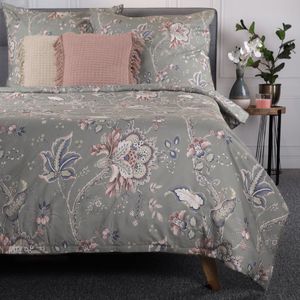 HOMLA Claras Mikrofaser Bettwäsche Set mit Kissenbezug Kuschelige 2 Kissenbezüge Blatt & Blumen Grau 200  x 220 cm