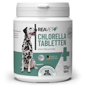 REAVET Chlorella Tabletten für Hunde 500 Stück – Hochdosiert in Lebensmittelqualität, Mikroalge unterstützt Haut & Fell, Chlorella Algen Tabletten viel Protein