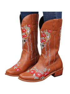 ABTEL Stiefel Damen Ziehen Casual Schuhe Formelle Solide Cowboystiefel Nicht Rutschvosen Mit Mid Calf Schuh,Farbe:Braun,Größe:38