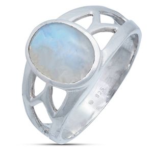 Ring TANO aus 925er Sterling Silber, Ringgröße:60, Stein:Regenbogen Mondstein