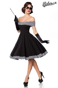 Belsira Damen Vintage Kleid Retro 50s 60s Rockabilly schulterfreies Swing-Kleid Partykleid, Größe:L, Farbe:schwarz/weiß