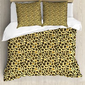 ABAKUHAUS Gelb Braun Bettbezug Set für Einzelbetten, Leopard-Tierdruck, Milbensicher Allergiker geeignet mit Kissenbezug, 155 cm x 220 cm - 80 x 80 cm, Pastell Gelb Dunkel Mauve