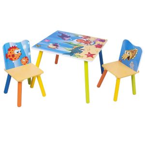 WOLTU 3ks detský stôl SG003 Detská sedacia súprava s 2 stoličkami Sedacia súprava pre deti Predškoláci Detský nábytok Detská stolová súprava s potlačou oceánu