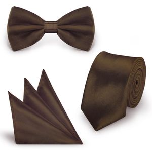 SET Krawatte Fliege Einstecktuch Braun  einfarbig uni aus Polyester