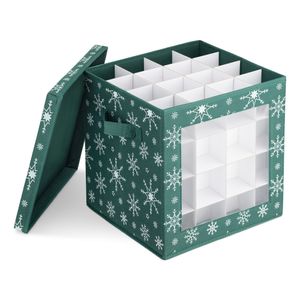 Navaris Aufbewahrungsbox für Weihnachtskugeln - Sortierbox für Christbaumkugeln - Box Aufbewahrung 64 Fächer - quadratisch mit Deckel - Dunkelgrün