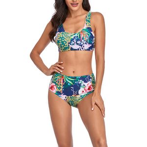 Damen Zweiteiler Badeanzug Hohe Taille Bikini Set Push Up Gepolstert Tankini,Farbe:Grün,Größe:S