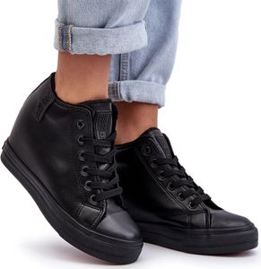 Trampki Skórzane Damskie Na Koturnie Big Star MM274001 Czarne 37
