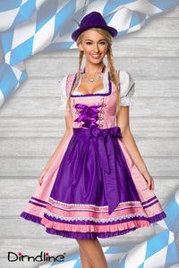 Dirndline Damen Dirndl Trachtenkleid Fasching Oktoberfest Partykleid Karneval, Größe:L, Farbe:rosa/lila