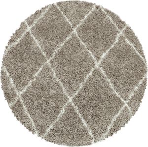 Teppium Hochflor Teppich Wohnzimmer Modern Rauten Design Teppich Shaggy Flauschig Weich, Beige, 120 cm Rund