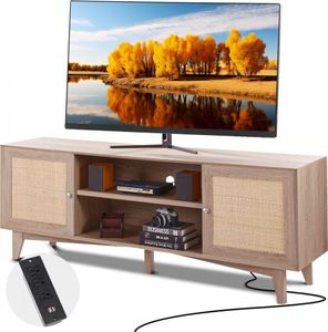 Ratanový TV stolík - Televízor 191 cm - Boho TV stolík - TV nábytok - dub - moderný dekor obývačky Ratanový TV stolík - Televízor 191 cm - Boho TV stolík - TV nábytok - dub - moderný dekor obývačky