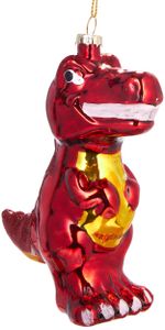 BRUBAKER T-Rex Red - Ručně malovaná skleněná vánoční ozdoba - ozdoba na vánoční stromeček figurky vtipná dekorace přívěsek ozdoba na stromeček - 12 cm