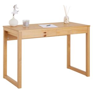 Schreibtisch NOAH in natur aus Massivholz, Konsolentisch aus Kiefer mit 2 Schubladen, schmaler Bürotisch aus Holz mit Schubladen, skandinavisches Design
