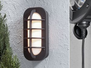 LED Außenwandleuchte Fassadenbeleuchtung mit Steckdose Kellerlampe Schwarz, oval