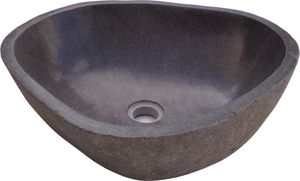 Massives Flußstein Aufsatz-Waschbecken, Waschschale, Naturstein Handwaschbecken ca. 45 cm - Modell 2, Grau, Flussstein, Waschtische & Waschbecken