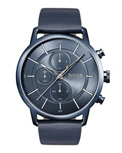 Hugo Boss Chronograph Uhr Herren Architectural 1513575 In Blau/Blau Leder/Edelstahl