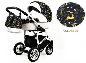 Kinderwagen Alu Tropical Gold Deer,3in1 -Set Wanne Buggy Babyschale Autositz mit Zubehör