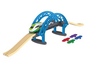Playtive Kinder Spiel Erweiterungsset Holzeisenbahn Brücke mit Farbtechnologie