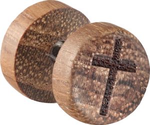 Fake Plug Ohrstecker Holz mit verschiedenen Motiven Größe - 8 mm Motiv - Kreuz