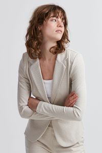 ICHI IHRUTI BL8 Damen Blazer Kurzblazer Jacke karierter Ein-Knopf-Blazer mit Stretch und Reverskragen