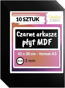 Creative Deco 10x A3 Płyta MDF | 420x 300x 3 mm |Czarny |Idealne do modelarstwa, pirografii, cięcia laserem, frezowania, ploter CNC, wyrzynarki