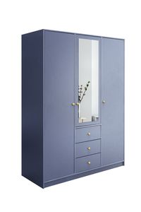 Albello Kleiderschrank mit Spiegel Selly Schlafzimmerschrank Kleiderschrank für das Wohnzimmer Blau Golden 149x200x57,5