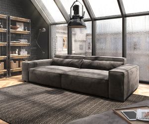 DELIFE Big-Sofa Sirpio XL 270x130 cm Mikrofaser Khakibraun mit Hocker
