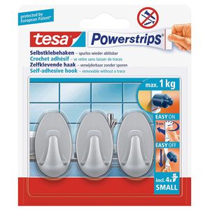 tesa Powerstrips Selbstklebehaken Selbstklebend Oval matt chrom